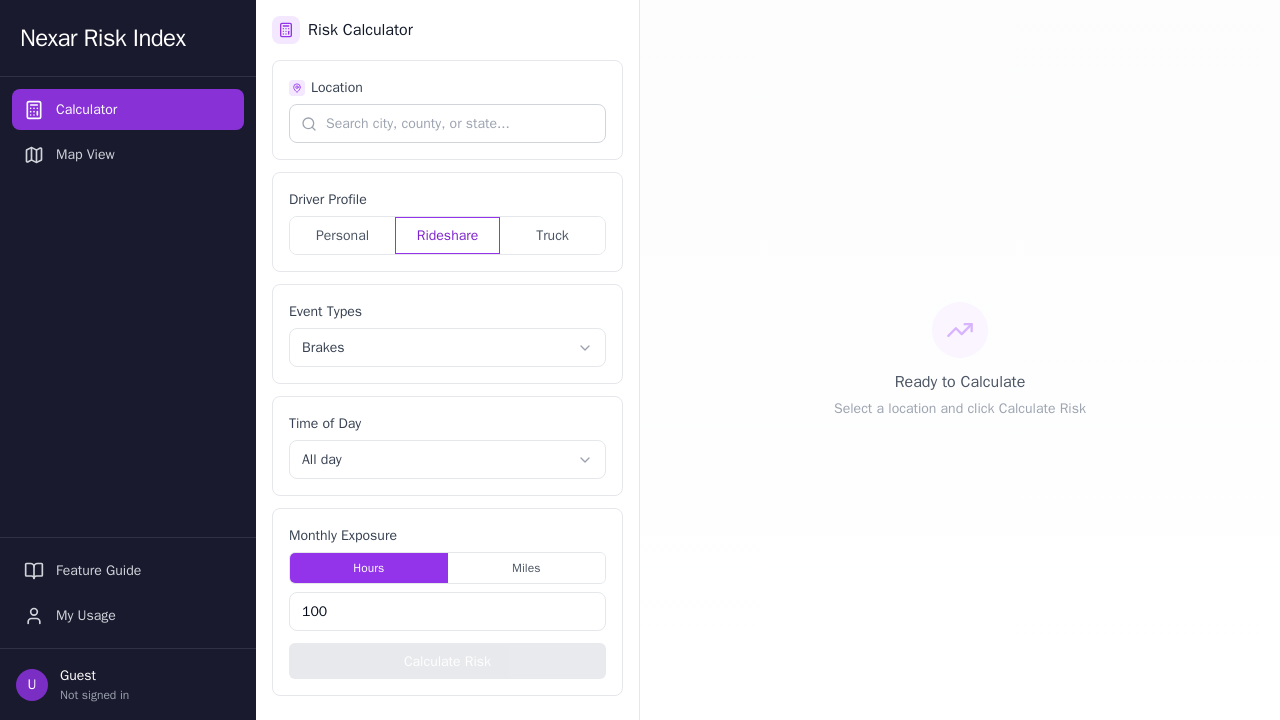 Nexar Risk Index risk calculator interface